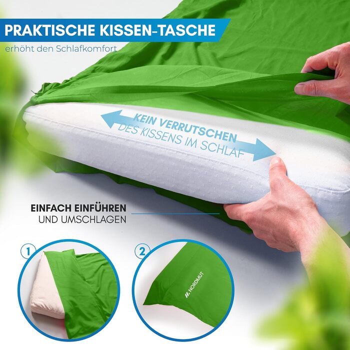 Спальний мішок NORDMUT® для подорожей: ультралегкий, з мікрофібри або бавовни, дихаючий, з кишенькою для подушки (зелений, поліестер)