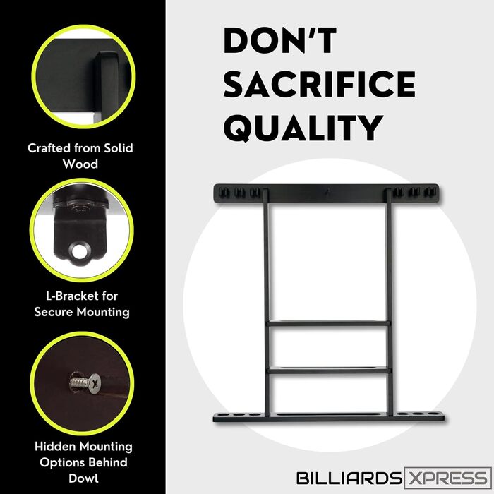 Тримач для кия для більярду Pool-Queue-Regal з 16 тримачами для куль та 6 шт. крейди, чорний