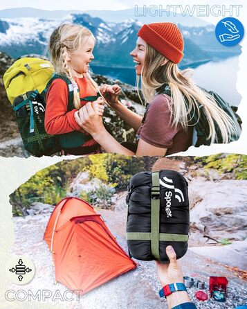 Сплячий мішок Sportneer 190x85 см: літній, легкий, водонепроникний, для кемпінгу, походів, подорожей, чорний