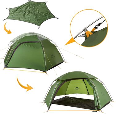 Намет Naturehike Cloud Peak: Ultraleicht 4-сезонний намет для кемпінгу на 2-3 особи, 20D, колір: Waldgrün