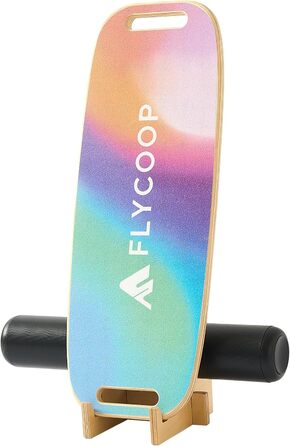 Flycoop Балансборд для дорослих, дошка для балансу, дерев'яний індоборд, серфборд, скейборд, індосерфборд, трюковий борд, баланс борд з роликом, без підставки (з підставкою, рожевий)