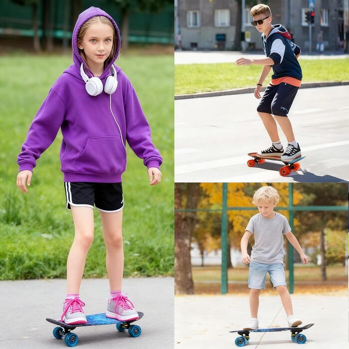 Скейтборд CLYCTIP Mini Cruiser 22 дюйми з підсвічуванням та ABEC-11 підшипниками для дітей та початківців, білий