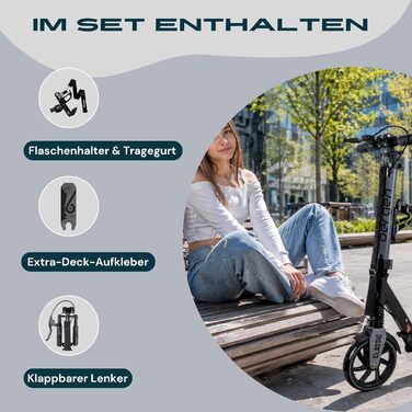Самокат міський Bergеn City Scooter Classic складаний, 200 мм, дискове та ножне гальмо, амортизація, алюміній, регульована висота, для дітей від 6 років та дорослих до 100 кг (Сірий)