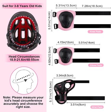 Дитячий шолом Kinderhelm для велосипеда, 3-8 років, регульований, комплект наколінників (рожевий, чорний)