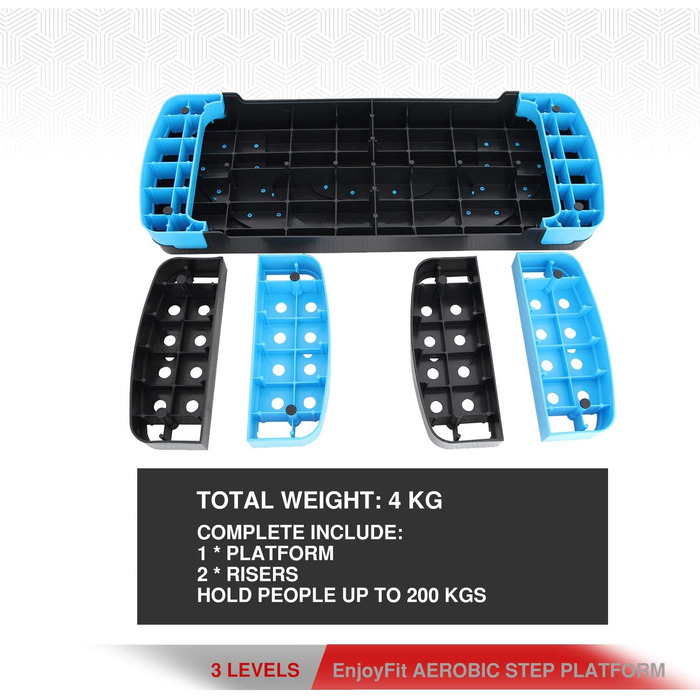 Аеробічний степ-платформа EnjoyFit XL преміум, 3-рівнева, 78x30x10/15/20 см, синьо-чорна