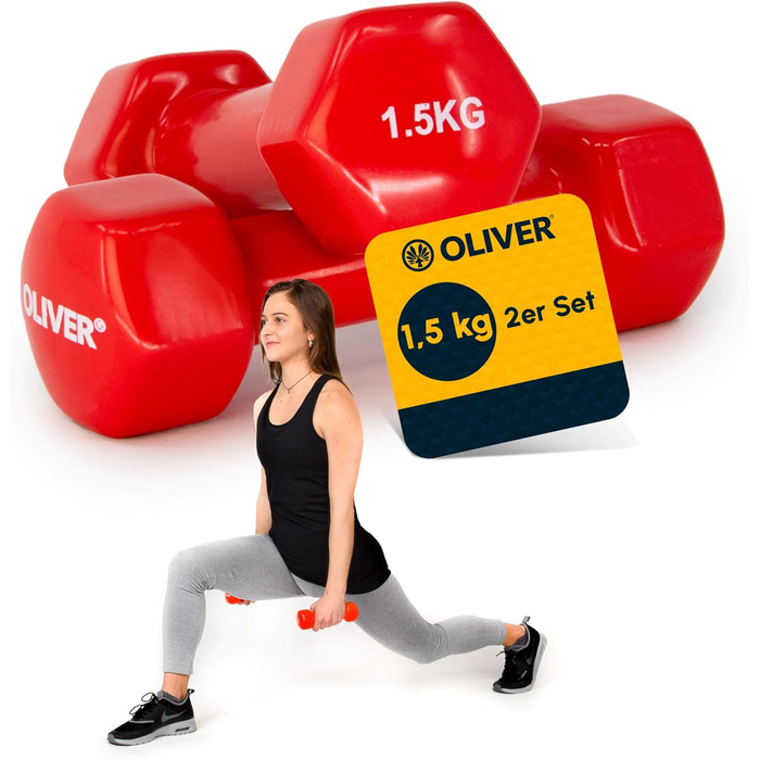 Гантелі вінілові Oliver, набір 2 шт по 1,5 кг, різна вага