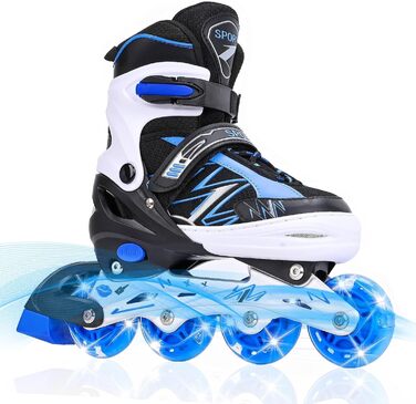 Регульовані дитячі ролики для катання на роликах, світлові колеса, чорно-синій колір, для хлопчиків та дівчаток