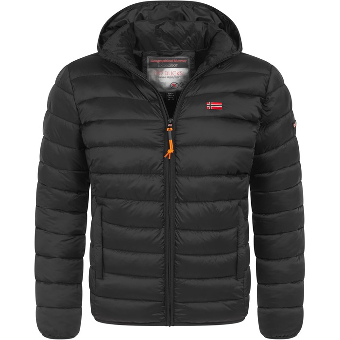 Чоловіча зимова куртка Geographical Norway: тепла, з підкладкою, легка, з капюшоном, чорна (S)