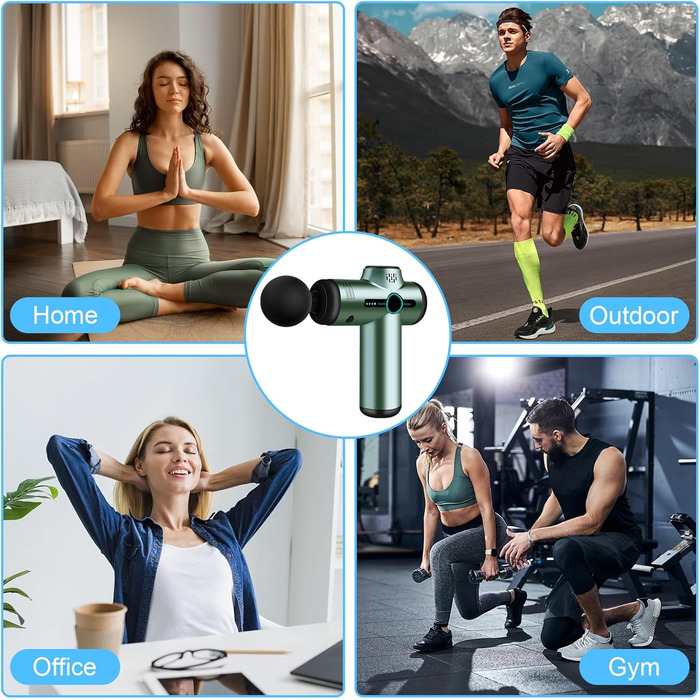 Масажер для м'язів Mini Muskel: портативний електричний масажер з LCD дисплеєм, 99 швидкостей, 8 насадок, тиха робота 35dB, акумуляторний