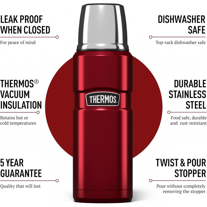Термос Thermos King 0,47 л, нержавіюча сталь, червоний