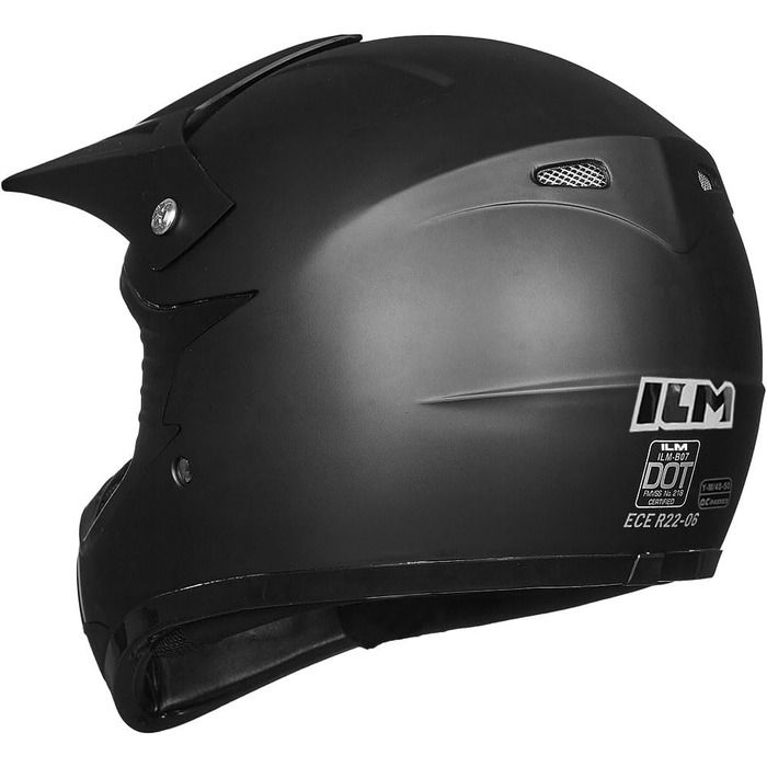 Дитячий мотоциклетний шолом ILM Motocross з окулярами та рукавичками, ECE сертифікований (S, Матовий чорний)