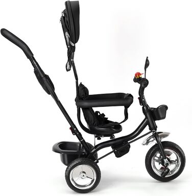 Триколісний велосипед для малюків 5 в 1, росте разом з дитиною, велосипед-коляска, поворотний сидіння 360°, штовхач, знімний капюшон, ремінь безпеки 3-точ., кошик, 1-5 років (5 в 1), чорний