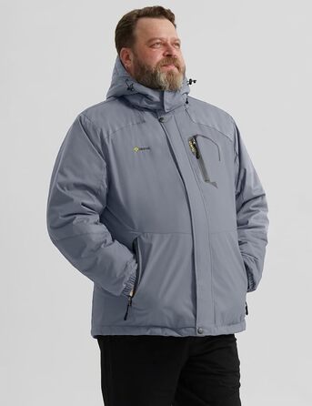 Чоловіча тепла зимова куртка GEMYSE для катання на лижах, вітро- та водонепроникна, дихаюча, з багатьма кишенями, з капюшоном (Сірий, M)