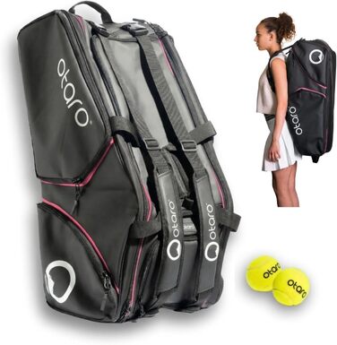 Сумка для тенісу Otaro Tennistasche 82L: Термосумка для 4 ракеток + відділення для взуття та охолодження | Водовідштовхувальна чорно-рожева тенісна сумка з відділенням для ноутбука