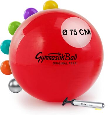 Гімнастичний м'яч Tonkey Pezzi Ball 75 см з насосом, червоний — фітбол для фітнесу та йоги