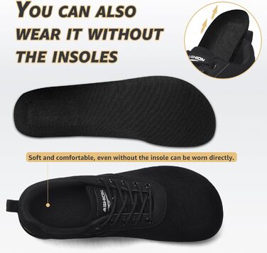 ASHION Унісекс босі кросівки для жінок та чоловіків. Широкі кросівки для ходьби, трейлраннінгу та бігу по вулицях. Розмір 39 EU, широка колодка, чорний/коричневий колір.