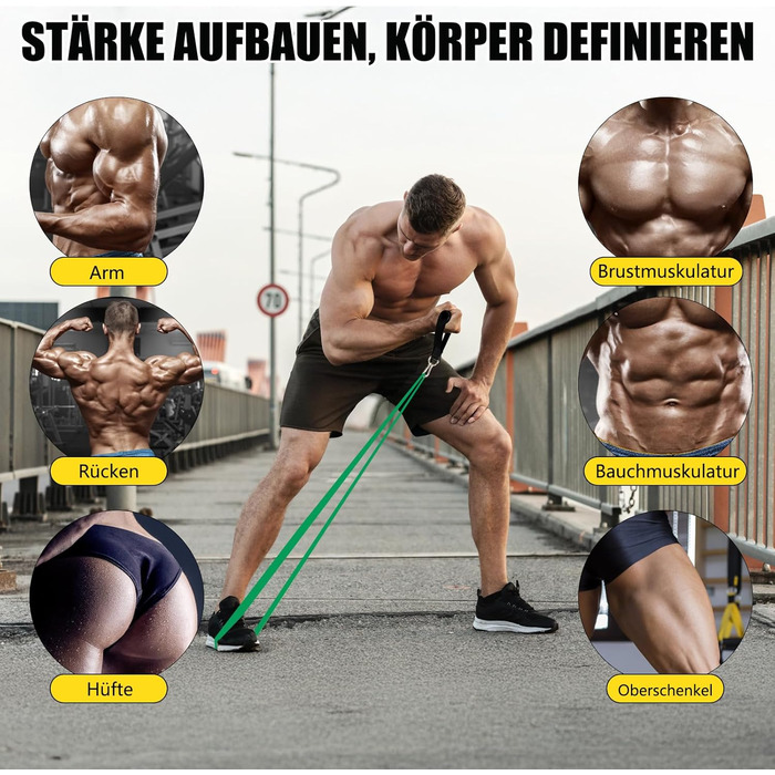 Гумові фітнес-гуми Gummi Flexbänder (6 шт.) для силових тренувань, йоги, фізіотерапії та розтяжки різної довжини та кольору