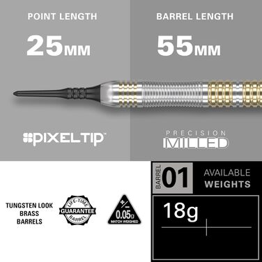 Дротики Target Darts Rob Cross 18 г латунні з м'яким наконечником, набір