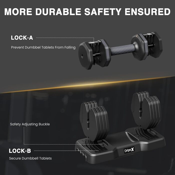 Набір гантелей Dripex: 11 кг, 24.5 кг, 41 кг. З антиковзним покриттям, регульованими дисками та підставкою. Для фітнесу, сірий колір