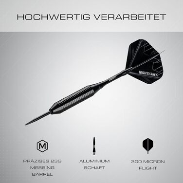 Набір дротиків сталевих 23g 'Nighthawk' з аксесуарами: 3 дротики, 6 стержнів, пір'я. Чорні дротики для гри в дартс