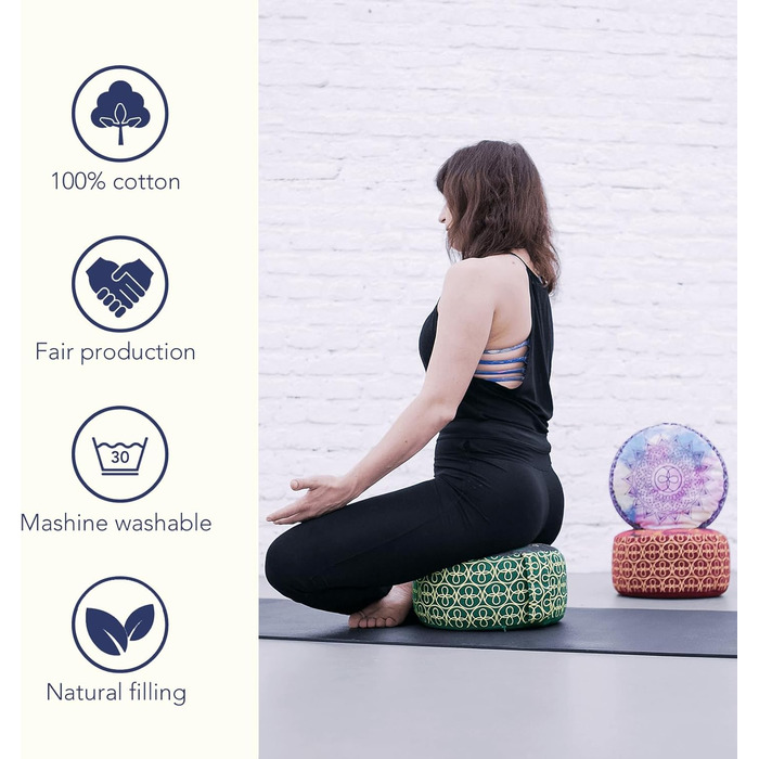Медитаційна подушка для йоги Chakra-Style 15 см, знімний чохол, наповнювач з органічної лузги гречки