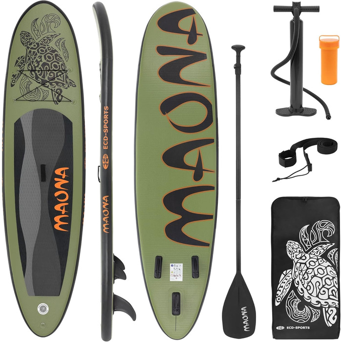Надувна SUP-дошка ECD Germany Maona 308 см, PVC, алюмінієве весло, комплект, бірюзова/чорна/рожева/сіра/оливкова – для серфінгу, веслування, паддлборду