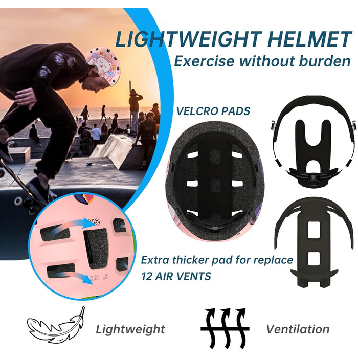 Захисний шолом Skaterhem для скейтборду, електросамокату, BMX (унісекс, регульований, M, рожевий)