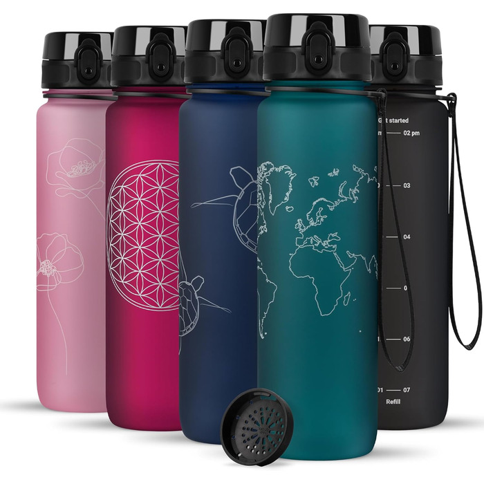Бутилка для води 720°DGREE uberBottle 1 л з ситечком, зелена, Tritan, BPA-free, герметична, для спорту, фітнесу, університету, велоспорту, outdoor, багаторазова, Softtouch