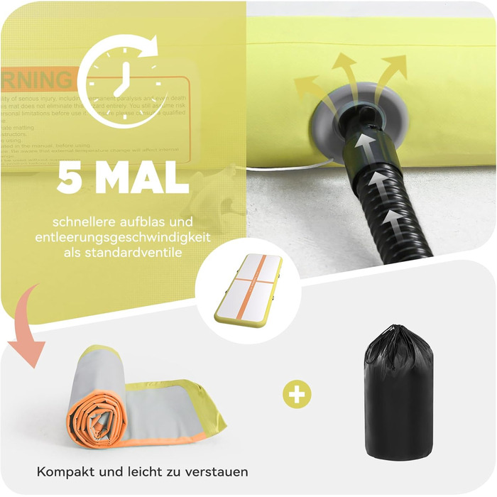 Мата Airtrack Matte для гімнастики, йоги та тренувань: 2/3/4/5/6м, 10/15см, з електричним насосом 600W, для дому, на вулицю, фітнес, оранжева + жовта