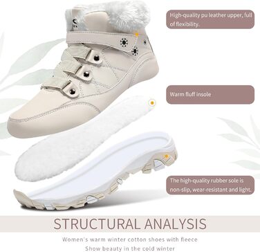 Зимові черевики ASHION для жінок: теплі, водонепроникні, для трекінгу та прогулянок на снігу. Розмір 40 EU, бежевий колір