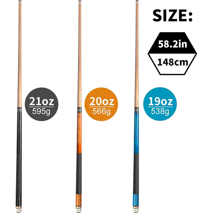 Набір більярдних київ Aklot (4 шт.) з канадського клена, 147 см, для професійних гравців, вага 510-595 г