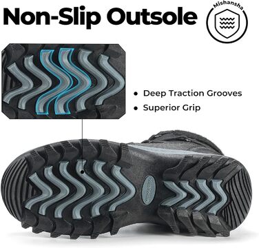 Зимові черевики Mishansha для жінок, утеплені, водонепроникні, трекінгові, антиковзні, розмір 36-42 (чорні черевики, 42 EU)