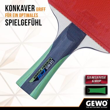 GEWO CS Energy Power – професійна ракетка для настільного тенісу, ITTF, контрольне покриття, висока обертальність, 1,8 мм, червоно-чорна, конкавна ручка