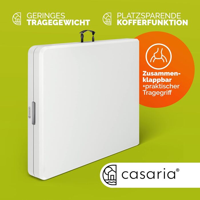 Зручний розкладний садовий стіл Casaria® 183x76 см - Білий, для саду, тераси, кемпінгу та балкону