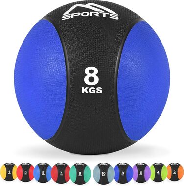 MSPORTS Медичний м'яч 8 кг, професійний, синій, з постером для вправ