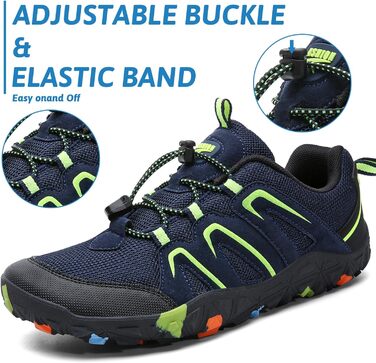 Дитячі трекінгові черевики Littleplum для хлопчиків. Зручні, дихаючі, антиковзкі черевики для активного відпочинку та трейлраннінгу. Розмір 40 EU, темно-синій/зелений.