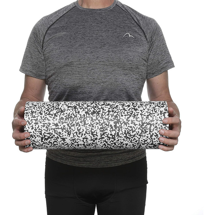 Ролик для фасції BODYMATE стандартний, середньої жорсткості, 45 см, 15 см, біло-чорний, з безкоштовною електронною книгою – професійний масажний ролер для м'язів та спини