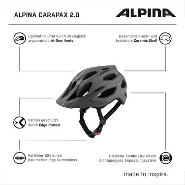 Шолом велосипедний Alpina Carapax 2.0 з сіткою від комах та антибактеріальними подушечками, Coffee-Grey Matt, 57-62 см