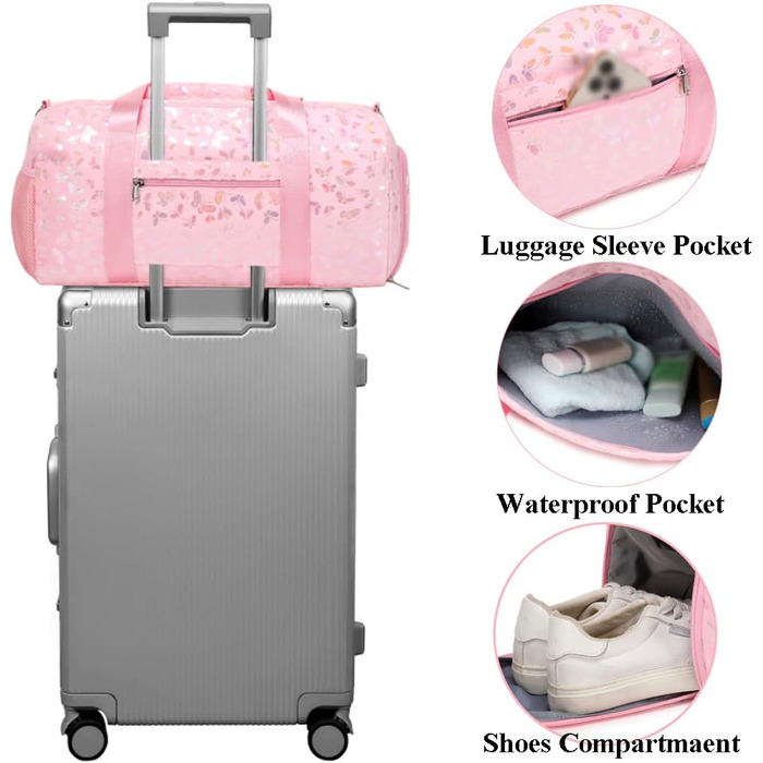 Спортивна сумка для дівчаток Kord з квітковим принтом (25л) з водовідштовхувальним відділенням для мокрого одягу та взуття. Ідеальна для школи, спорту, танців та тренувань. Чорний/Рожевий колір.