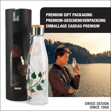 Пляшка для води SIGG Metis Sumatra 0.6 л, скляна, термостійка, без пластику та BPA, герметична, колекція One Tree Planted Birds