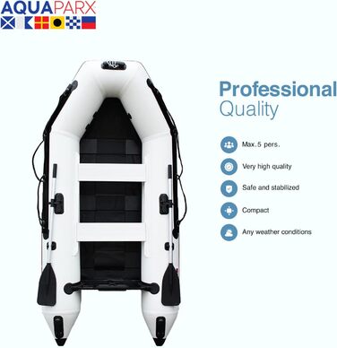 Надувний човен AQUAPARX 330PRO MKIII білий для риболовлі, 5 осіб, вантажопідйомність 450 кг, стійкий, швидкий, для будь-якої погоди, під підвісний мотор