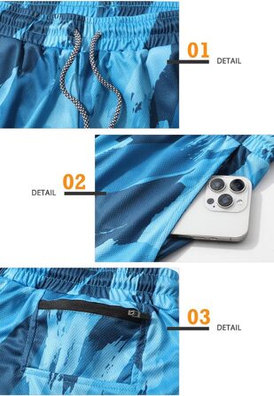 Шорти спортивні чоловічі 2-в-1 для бігу та фітнесу з вбудованою кишенею, камуфляжний (S)