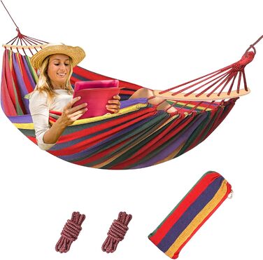 Гамак для відпочинку AKOFIC Outdoor з бавовни, 190 x 150 см, для кемпінгу та відпочинку на природі, до 150 кг, з сумкою