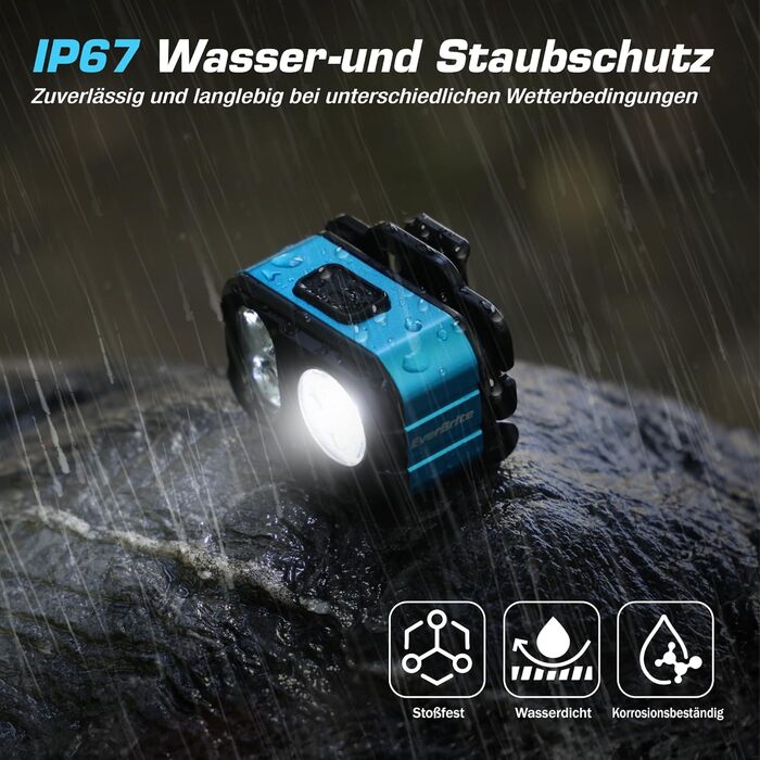 EverBrite LED налобний ліхтар: перезарядна, 45г, IP67, 7 режимів, червоне та зелене світло. Ідеально для бігу, походів, кемпінгу