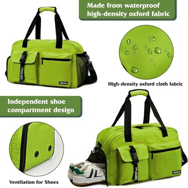 Спортивна сумка для жінок та чоловіків з відділенням для взуття та мокрих речей, водонепроникна дорожня сумка-вікенд для тренувань, залу та басейну (Зелена)