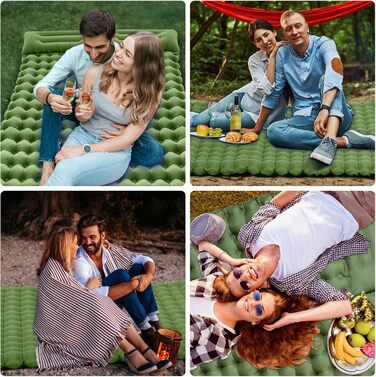 Надувний килимок для кемпінгу Isomatte 10см, самонадувний, з насосом, для туризму та відпочинку на природі (двоспальний, зелений)