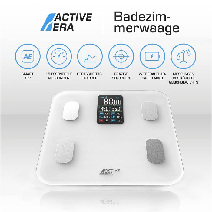 Ваги Bluetooth Active Era з LED-дисплеєм - аналіз складу тіла, 16 показників, BMI, додаток для смартфона (білий)