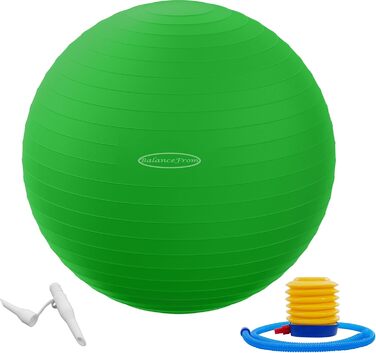 Гімнастичний м'яч BalanceFrom, антиковзний, міцний, з насосом, зелений, 58–65 см, розмір L