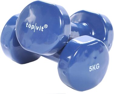 Гантелі top | vit® 2x5 кг, чавун, вінілове покриття, для чоловіків, жінок і літніх, середньо-сині, набір з двох