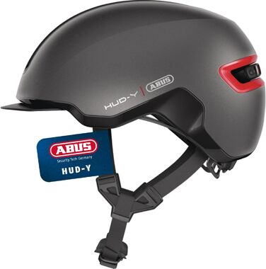 Велошолом ABUS HUD-Y Urban з магнітним LED-ліхтарем, магнітна застібка, для міста, для жінок і чоловіків, розмір L (57-61 см), титан/червоний